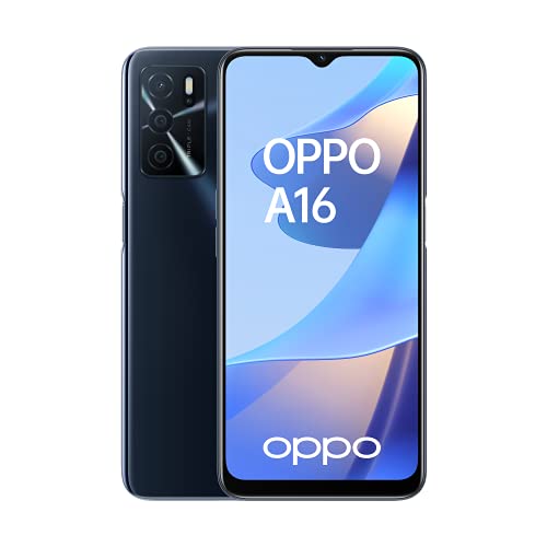 OPPO A16 Smartphone 4G Sbloccato - Telefono 4G - 3 GB di RAM 32 GB di storage espandibile 256 GB - IPX4-2 giorni di autonomia - Tripla fotocamera con IA - Nero