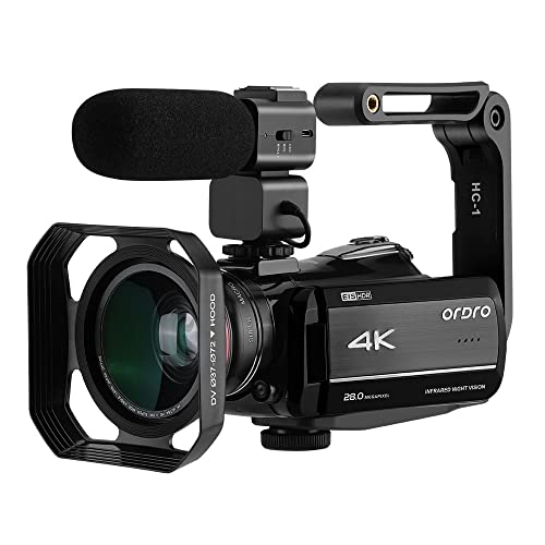 ORDRO 4K Videocamera Vlogging per YouTube AZ30 Fotocamera UHD 1080P 60FPS IR Visione notturna WiFi Fotocamera digitale con microfono Obiettivo grandangolare Stabilizzatore palmare e Scheda TF da 32 GB