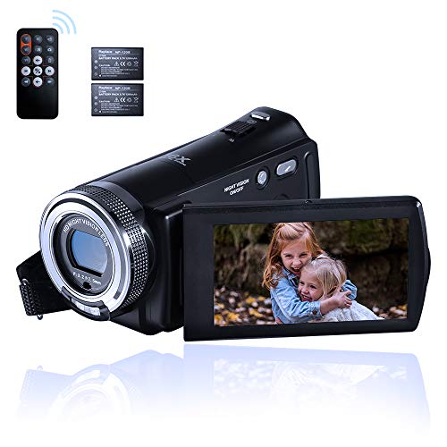 ORDRO Videocamera per Visione Notturna YouTube Videoregistratore Videocamera Full HD 1080P 3.0 Pollici Rotazione 270 Gradi LCD 16X Zoom Digitale Videocamera con 2 Batterie e Scheda SD da 16 GB