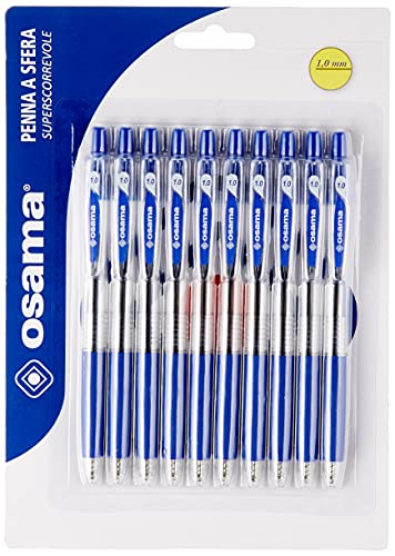 Osama OBG penne a sfera a scatto scorrevoli e precise - Colore blu- 10 pezzi