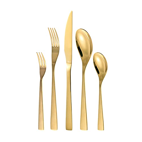Otto Koning - Berlin - Set di posate 30 pezzi in acciaio inossidabile placcato in oro titanio e lucido, spessore 4 mm. e coltello da bistecca. Un moderno servizio da tavola per 6 commensali