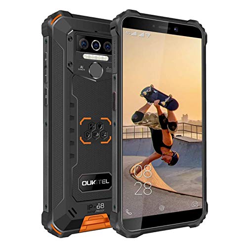 OUKITEL - WP5 Smartphone da esterno 8000 mAh senza contratto, Dual 4G, robusto, Android 10, Impermeabile IP68, ID volto impronta digitale, 4+32 GB, tripla fotocamera da 5,5 pollici, flash 4 LED