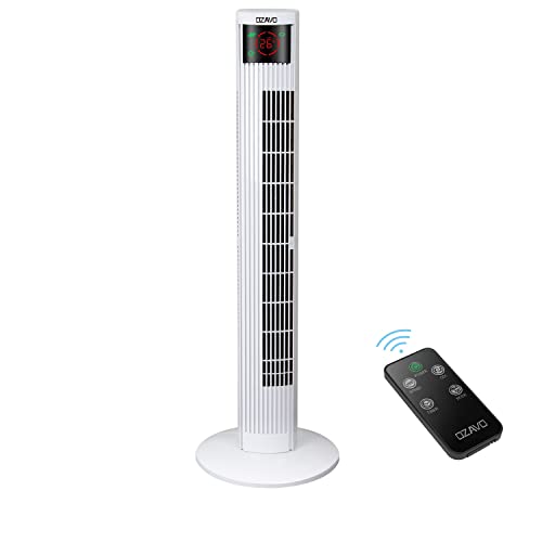 OZAVO Ventilatore a Torre con Telecomando, 3 Livelli di velocità,3 modalità Operative,70 ° Oscillante,12h Timer,45 W, Altezza 96 cm (Bianco)
