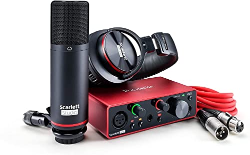 Pacchetto interfaccia audio USB Scarlett Solo Studio (terza generazione) di Focusrite per chitarristi, cantanti e produttori, con microfono a condensazione e cuffie, per registrare