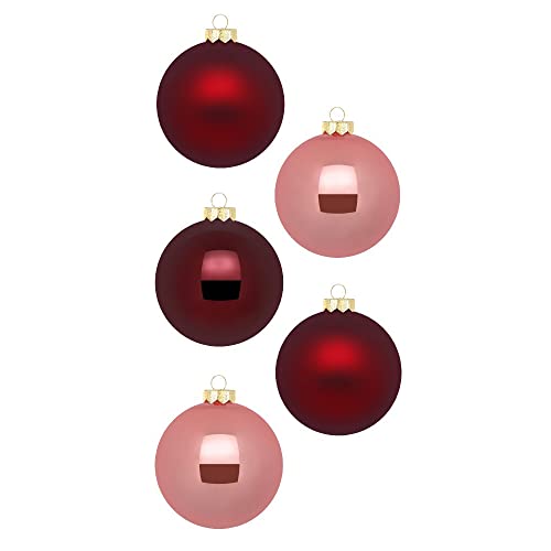 Palline di Natale in vetro, 3 cm x 24 pezzi, in scatola di cartone, per albero di Natale, rosso vinaccia, rosa, mix vintage, rosa