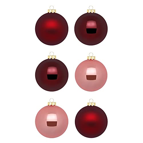 Palline di Natale in vetro 6 cm x 30 pezzi in scatola di cartone per albero di Natale, rosso vinaccia rosa vintage
