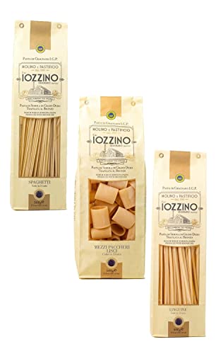 Pastificio F.lli Iozzino - Pasta di Gragnano IGP - Selezione formati Pasta Piccolo Chef 3Kg (6x500gr) | 1 Kg spaghetti + 1 Kg linguine + 1 Kg mezzi paccheri lisci
