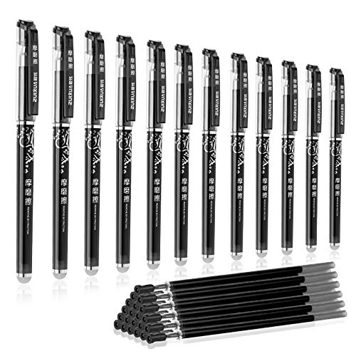 Penne Cancellabili, BBLIKE Ricariche Penne Cancellabili,Punta 0,5 mm – Confezione da 12PCS Fricion penna e 20 Ricariche (nero)
