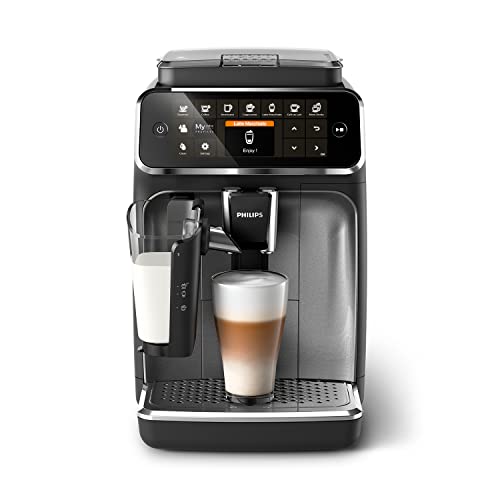 -Philips 4300 Series Macchina da Caffè Automatica - Montalatte LatteGo, 8 Bevande, Display Intuitivo, Nero (EP4346 70)