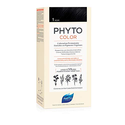 Phyto Phytocolor 1 Nero Colorazione Permanente senza Ammoniaca, 100 % Copertura Capelli Bianchi