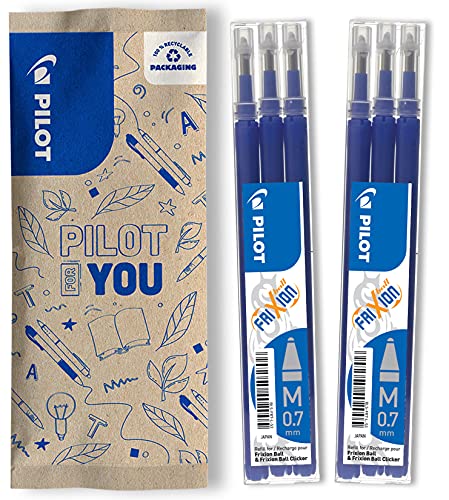 Pilot FriXion, 2 set da 3 Ricariche per penna cancellabile Frixion Ball e Frixion Ball Clicker, Colore Blu, Punta Media