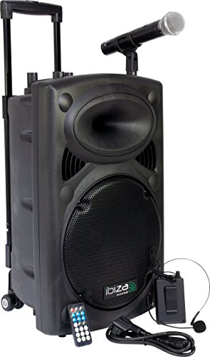 PORT12VHF-BT - IBIZA - Altoparlante portatile 12  700W MAX con 2 microfoni (VHF), telecomando e copertura protettiva - Bluetooth, USB, SD - autonomia da 3 a 5h