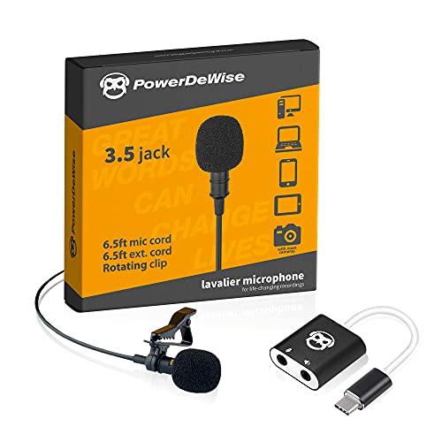 Powerdewise Microfono USB di tipo C Lavalier Microfono con risvolto omnidirezionale con scheda audio progettato per PC Microfono MacBook Microfono iPad per registrazione, YouTube