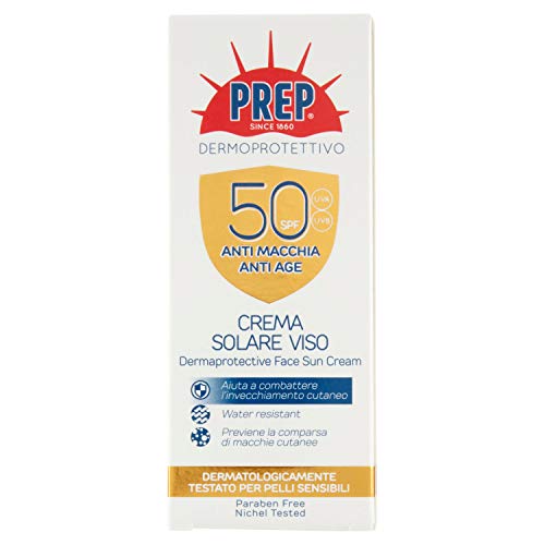 PREP, Crema Solare Viso SPF50 +, Protezione Solare, Protezione Raggi UVA UVB, Senza Parabeni, Formato 50 ml