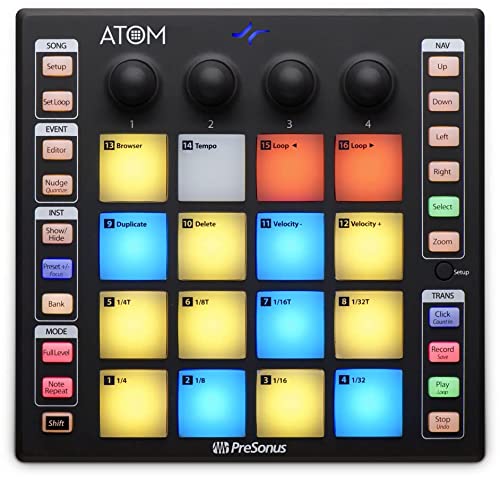 PreSonus ATOM Controller di produzione e performance pad con Studio One Artist Software, Nero