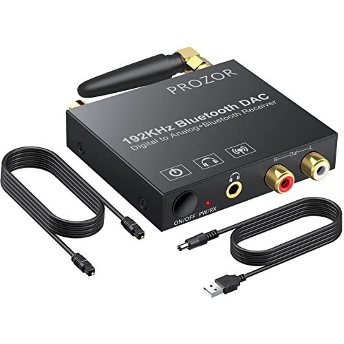 PROZOR DAC Convertitore Audio Digitale 192 khz con Ricevitore Bluetooth 5.0 Convertitore Coaxial Toslink ad Analogico Stereo L R con 3.5mm Jack Adattatore Audio Supporta ON OFF