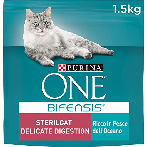 Purina One Bifensis Delicate Digestion Sterilcat Crocchette per Gatti Sterilizzati con Pesce dell Oceano, 6 Confezioni da 1,5kg