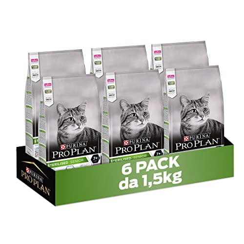 Purina Pro Plan Longevis Sterilised 7+ Crocchette Gatti Ricco in Tacchino, 6 Confezioni da 1,5 kg