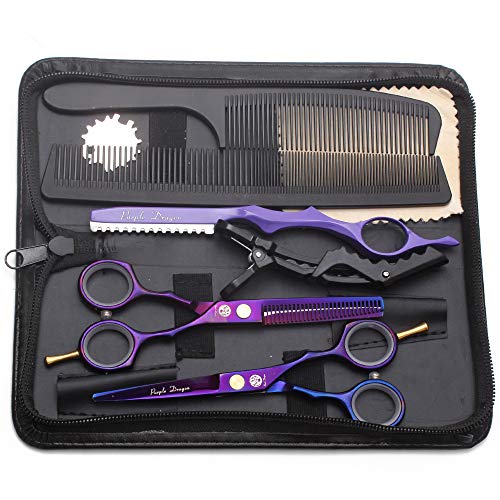 Purple Dragon - Set di forbici da taglio con rasoio, 14 cm, in titanio professionale, per parrucchiere, barbiere, per sfoltire e testurizzare i capelli, per parrucchieri professionali o uso domestico