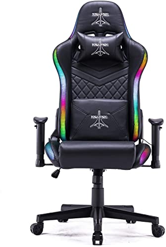 Reaper - Sedia da gaming professionale con tecnologia led RGB integrata, schienale reclinabile, profili LED colorati personalizzabili con ampia scelta di colore (Nera)