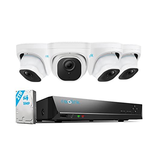 Reolink 5MP Kit Videosorveglianza IP Poe, Intelligente Rilevamento di Persone e Veicoli, 8CH 2TB 4K NVR e 4X 5MP Telecamera Esterno Impermeabile, Visione Notturna, Registrazione 24 7, RLK8-520D4-A