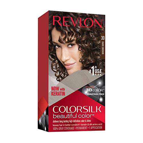 Revlon ColorSilk Beautiful Color, Tinta per Capelli Permanente, Senza Ammoniaca, con Cheratina, Colore e Brillanza Duratura, 30 Castano Scuro