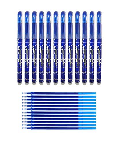 RHardware penne a inchiostro blu, 12 penne cancellabili da 0,7 mm e 12 pezzi di ricambio gel per penne