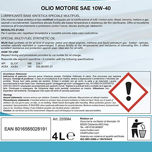 Rhütten, Olio Motore 10W-40, Ideale per la Protezione di Qualsiasi...