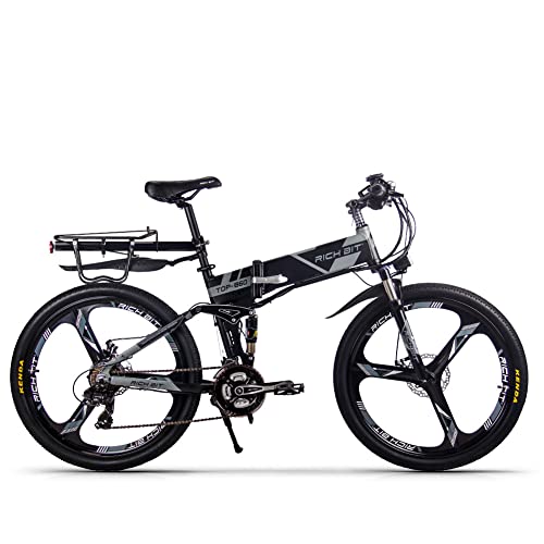 RICH BIT Bici elettrica RT-860 Bicicletta pieghevole per mountain bike 26 pollici Shimano 21 velocità Bici Smart MTB Bici elettriche (grigio)