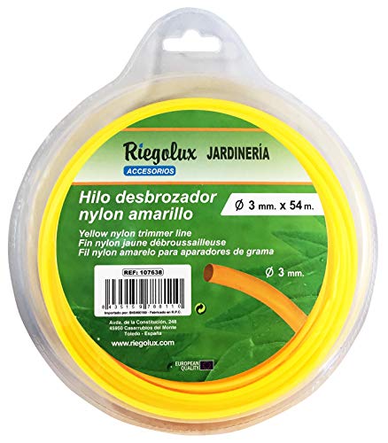 Riegolux 107638 - Filo per decespugliatore in Nylon, Rotondo, Giallo, 3 mm x 54 m