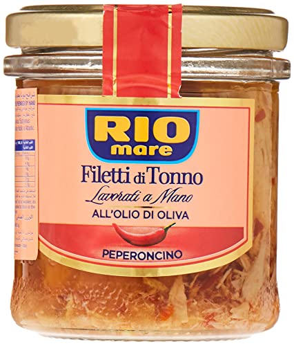 Rio Mare - Filettini di Tonno all Olio di Oliva con Peperoncino, Lavorati a Mano, 1 Vasetto da 130 gr