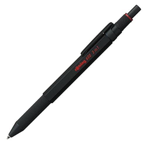 rOtring 600 3-in-1 penna multicolore e portamina | 2 punte fini per penna a sfera (inchiostro nero e rosso) | 1 punta per portamina (0,5 mm) | Corpo nero