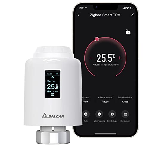 SALCAR Valvola Termostatica Intelligente compatibile con Amazon Alexa & Google Assistant Tuya ZigBee Teste Termostatiche con Display OLED (Senza Gateway)
