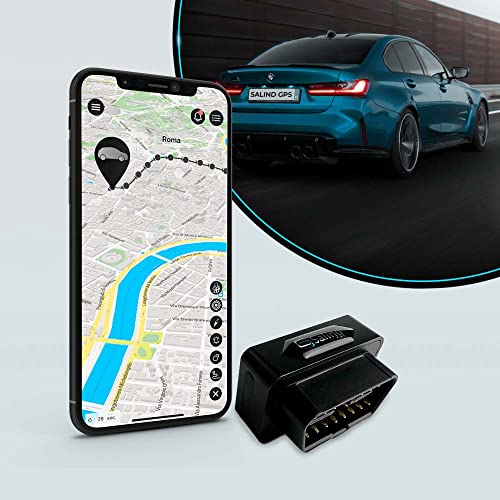 SALIND GPS Tracker auto, veicoli e camion con spina OBD2 - dispositivo di localizzazione auto con posizione - protezione antifurto per veicoli - monitoraggio online in tempo reale attraverso APP