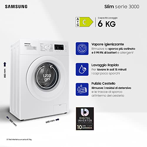 Samsung Lavatrice WW60A3120WE ET, 6 Kg, Heat pump, 60 x 85 x 40 cm,...