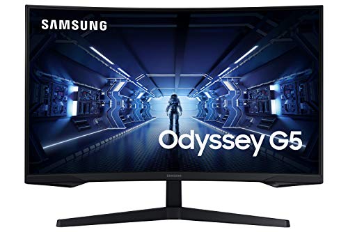 Samsung Monitor Gaming Odyssey G5 (C27G55), Curvo (1000R), 27 , 2560x1440 (WQHD 2K), HDR10, VA, 144 Hz, 1 ms, FreeSync Premium, HDMI, Display port, Ingresso Audio, Eye Saver Mode, Flicker Free, Nero