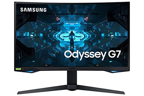 Samsung Monitor Gaming Odyssey G7 (C27G73), Curvo (1000R), 27 , 2560x1440 (WQHD 2K), HDR 600, VA, 240 Hz, 1ms, FreeSync Pro, G-Sync, HDMI, USB 3.0, Display port, Ingresso Audio, HAS, Pivot