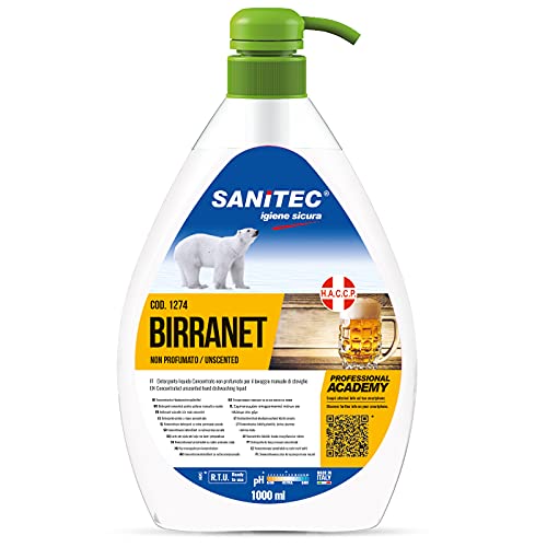 Sanitec Birranet, Detergente Liquido per Bicchieri da Birra, Non Profumato, 1000 ml