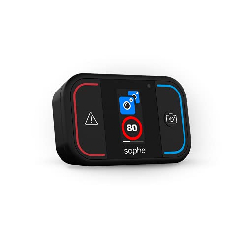 Saphe Drive Mini Dispositivo per le allerte autovelox con display a colori, segnalatore autovelox in tutta Europa, allerte estese Sistema Tutor, si avvia automaticamente alla partenza via Bluetooth.