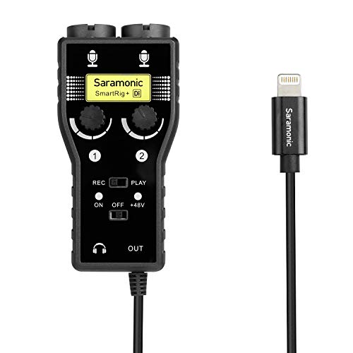 Saramonic SmartRig + Di 2 canali XLR e microfono da 6,3 mm con interfaccia audio per chitarra con connettore Apple Lightning per iPhone 7 8 X, iPad, iPod, smartphone e tablet iOS