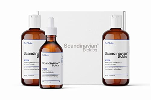 Scandinavian Biolabs - Set di prodotti per la cura dei capelli delle donne Hair Growth Routine, con shampoo rinforzante, balsamo ricostituente e siero per la crescita