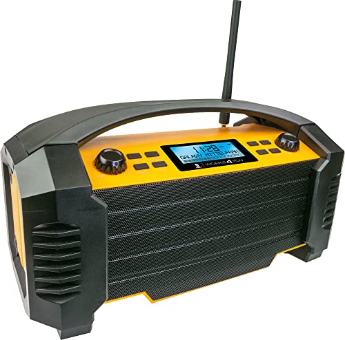 SCHWAIGER -DABWORK2- DAB+ Radio da cantiere con, FM, Bluetooth, AUX, porta di ricarica USB, potente batteria agli ioni di litio, con cavo di alimentazione, radio digitale con altoparlante da 15 W RMS