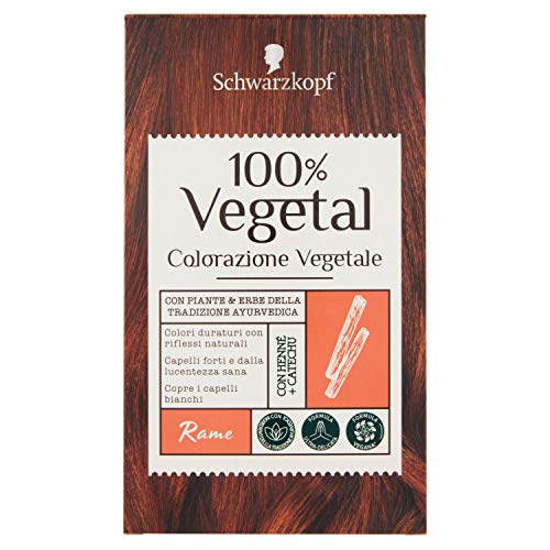 Schwarzkopf 100% Vegetal, Colorazione Vegetale per Capelli, Tinta per Copertura dei Capelli Bianchi, Formula Vegana Ultra Delicata, Rame