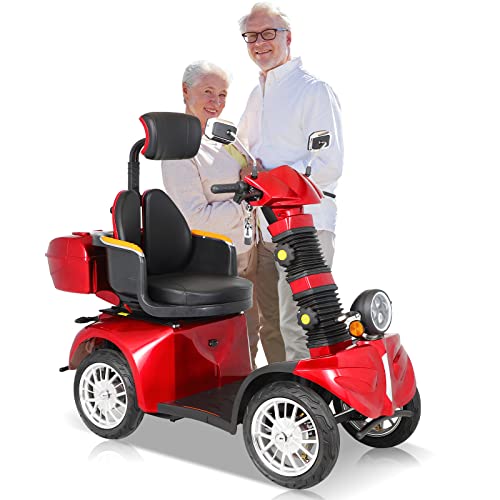 Scooter Elettrico per Disabili e Anziani di Piccole,Suful Motorino Elettrico Adulti Anziani 500lb,Scuter Elettrico Adulto con 3 Armadietti,Sedile comfort reclinabile a 360°(Rosso)