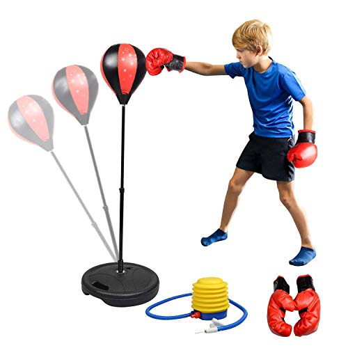 Set di Borse da Boxe per Bambini, Abree Punching Bag indipendente con Guantoni da Boxe Punching Ball per Bambini, Altezza Regolabile 80-110 cm