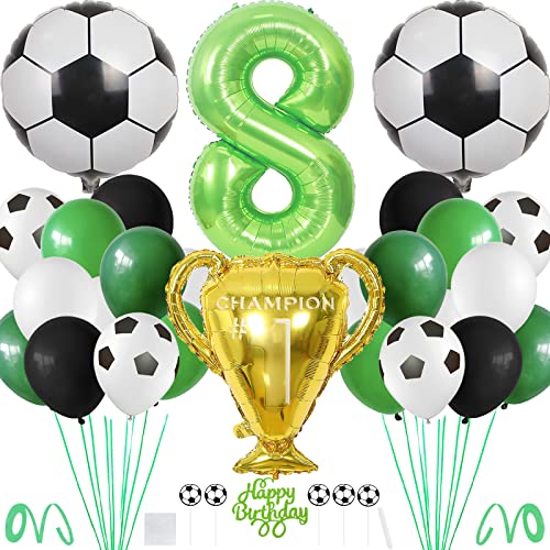 Set di decorazioni da calcio per compleanno, XXL, decorazione di compleanno per ragazzi con numero gigante 8, palloncini per calcio, feste di compleanno dei bambini