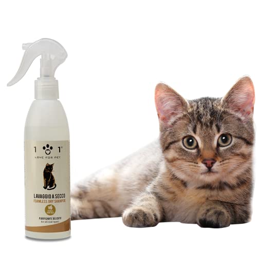 Shampoo a Secco Naturale e Vegetale per Gatto, 250ml - Senza Bisogno di Acqua o Risciacquo - per Un Lavaggio a Secco Efficace, Linea 101