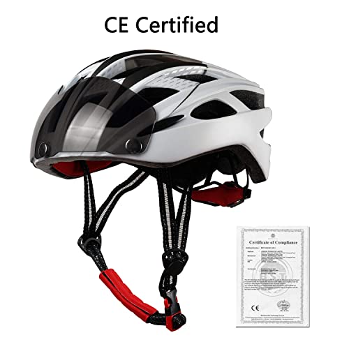 Shinmax Casco Bici con Luce LED,Certificato CE, Casco con Visiera M...