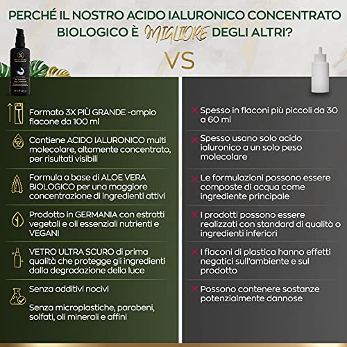 Siero Viso Acido Ialuronico Puro BIO - 100ml - Tonico Viso Vegano C...