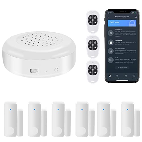 Sistema di allarme per porta WiFi, eMylo Smart Wireless House Alarm WiFi Door Window Sensors con 6 sensori di porta e finestra, 3 chiavi remote compatibili con Alexa, Google Home
